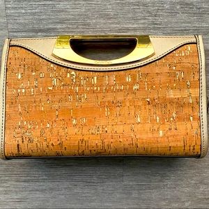 NWT Calvin Klein Cork clutch with gold accents